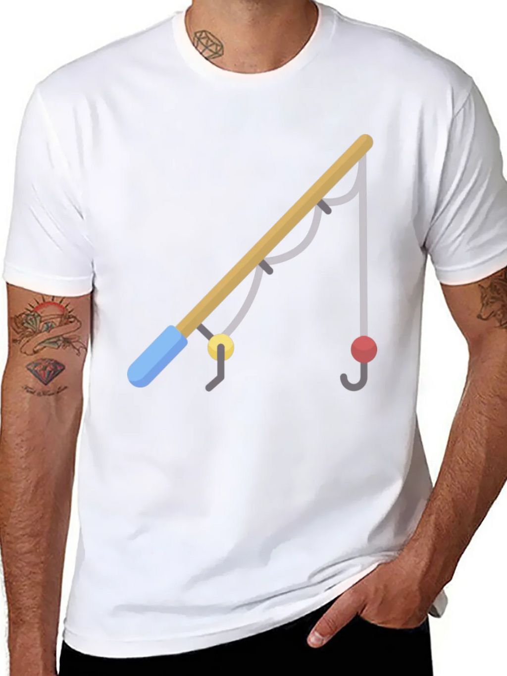 Fishing Rod Graphic Tee - Casual Black T-Shirt