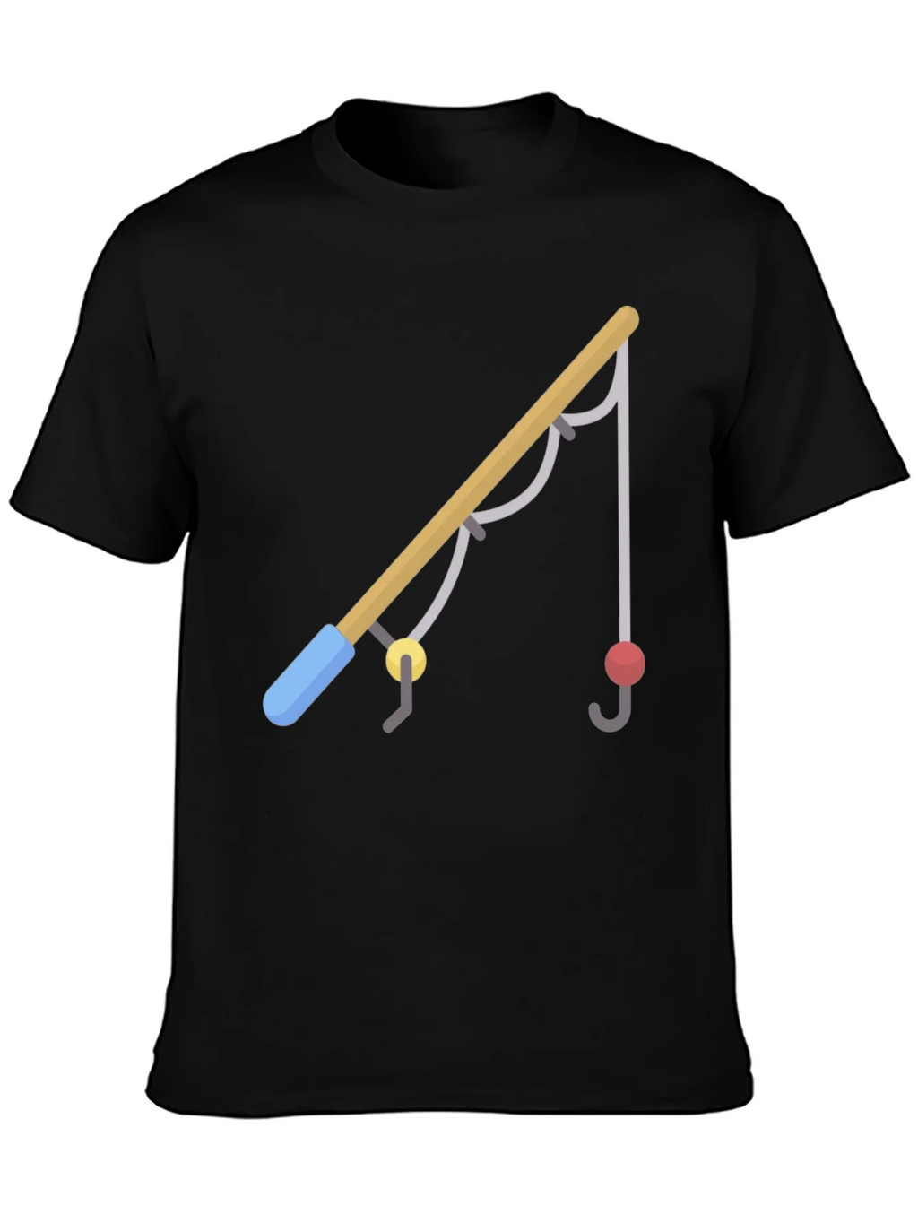 Fishing Rod Graphic Tee - Casual Black T-Shirt