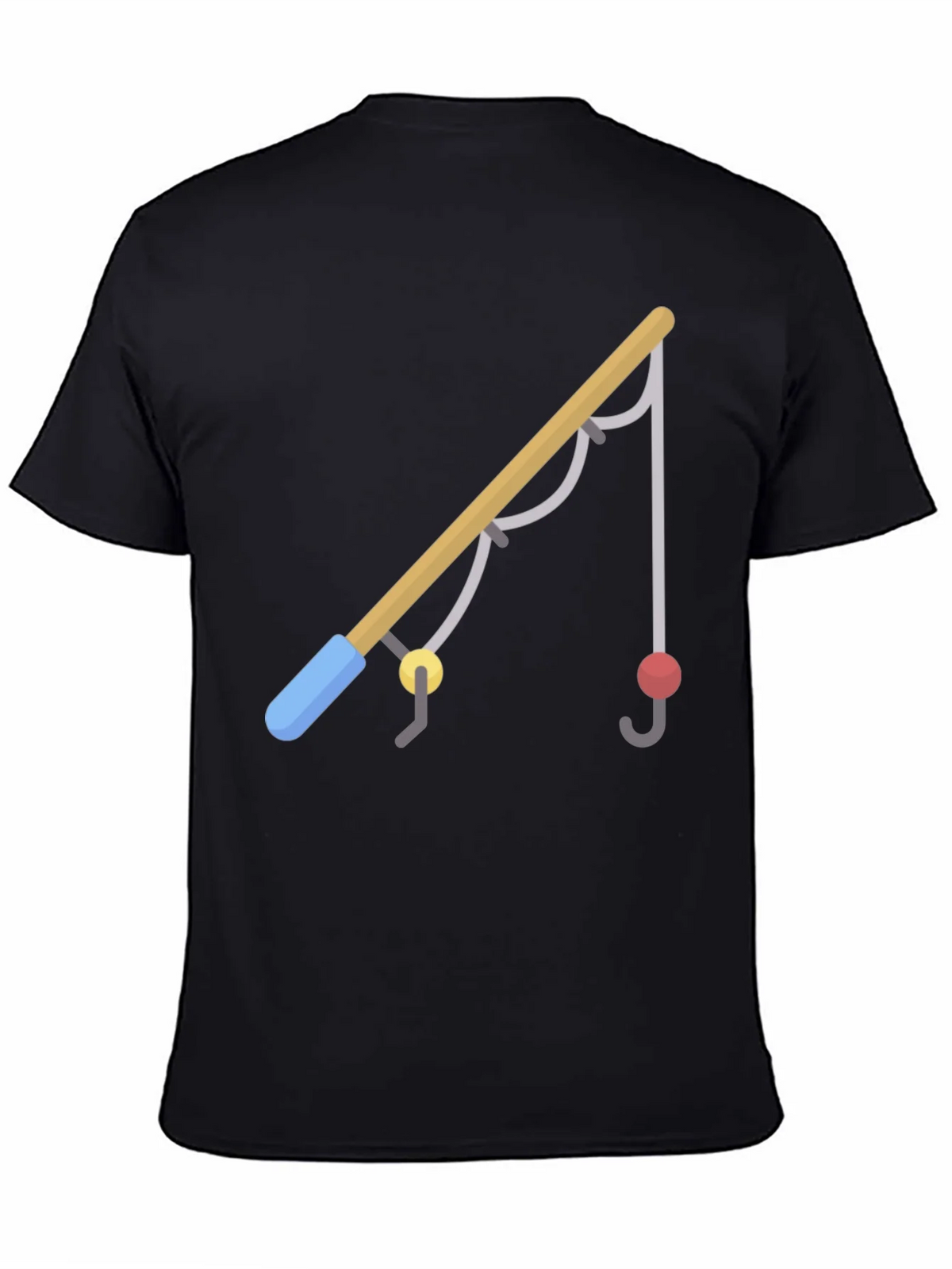 Fishing Rod Graphic Tee - Casual Black T-Shirt