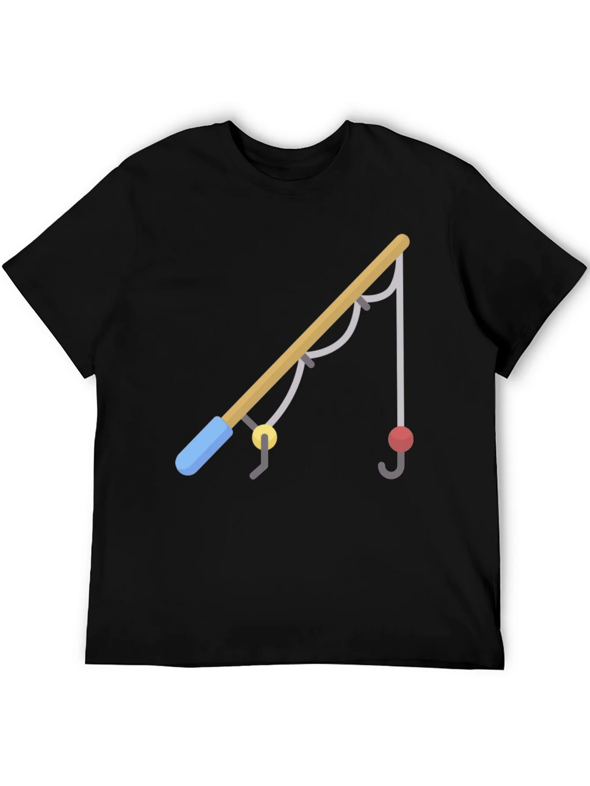 Fishing Rod Graphic Tee - Casual Black T-Shirt