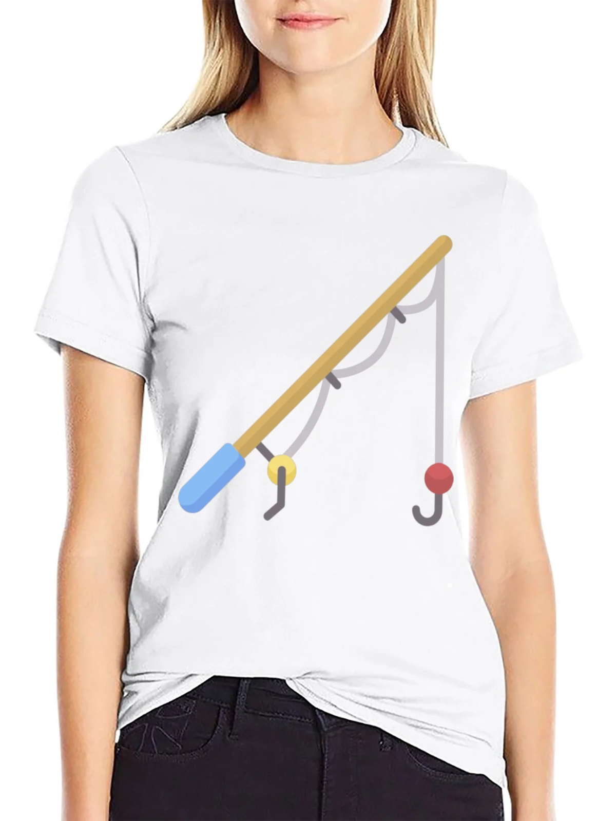 Fishing Rod Graphic Tee - Casual Black T-Shirt