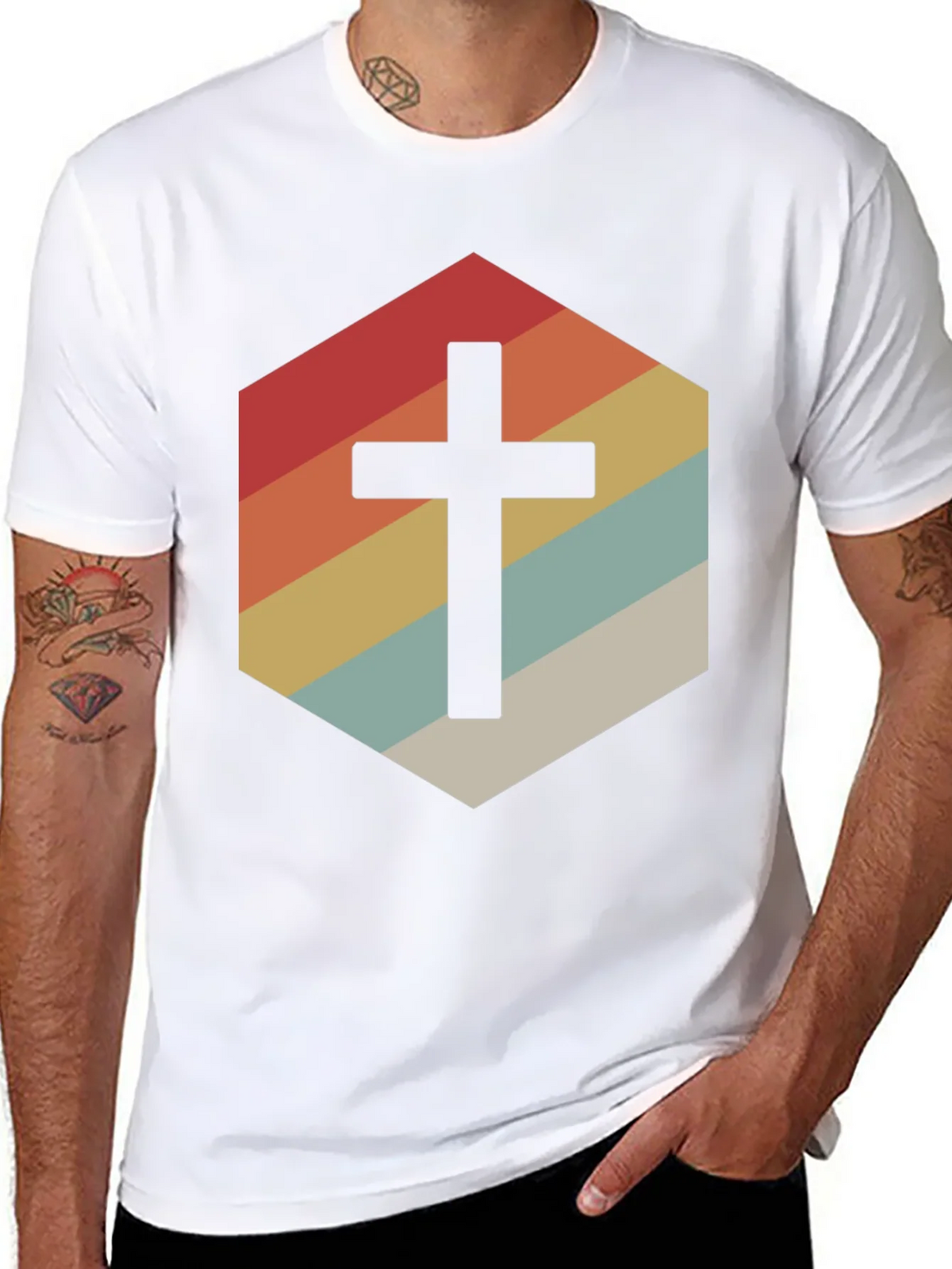 Retro Cross Graphic Tee - Stylish Religious Apparel