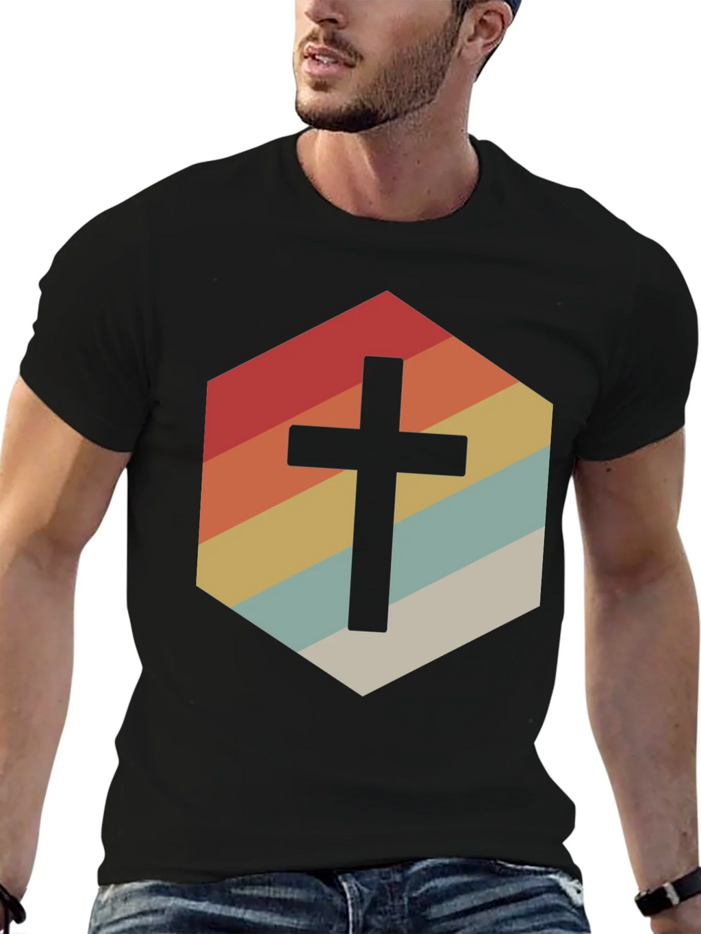 Retro Cross Graphic Tee - Stylish Religious Apparel