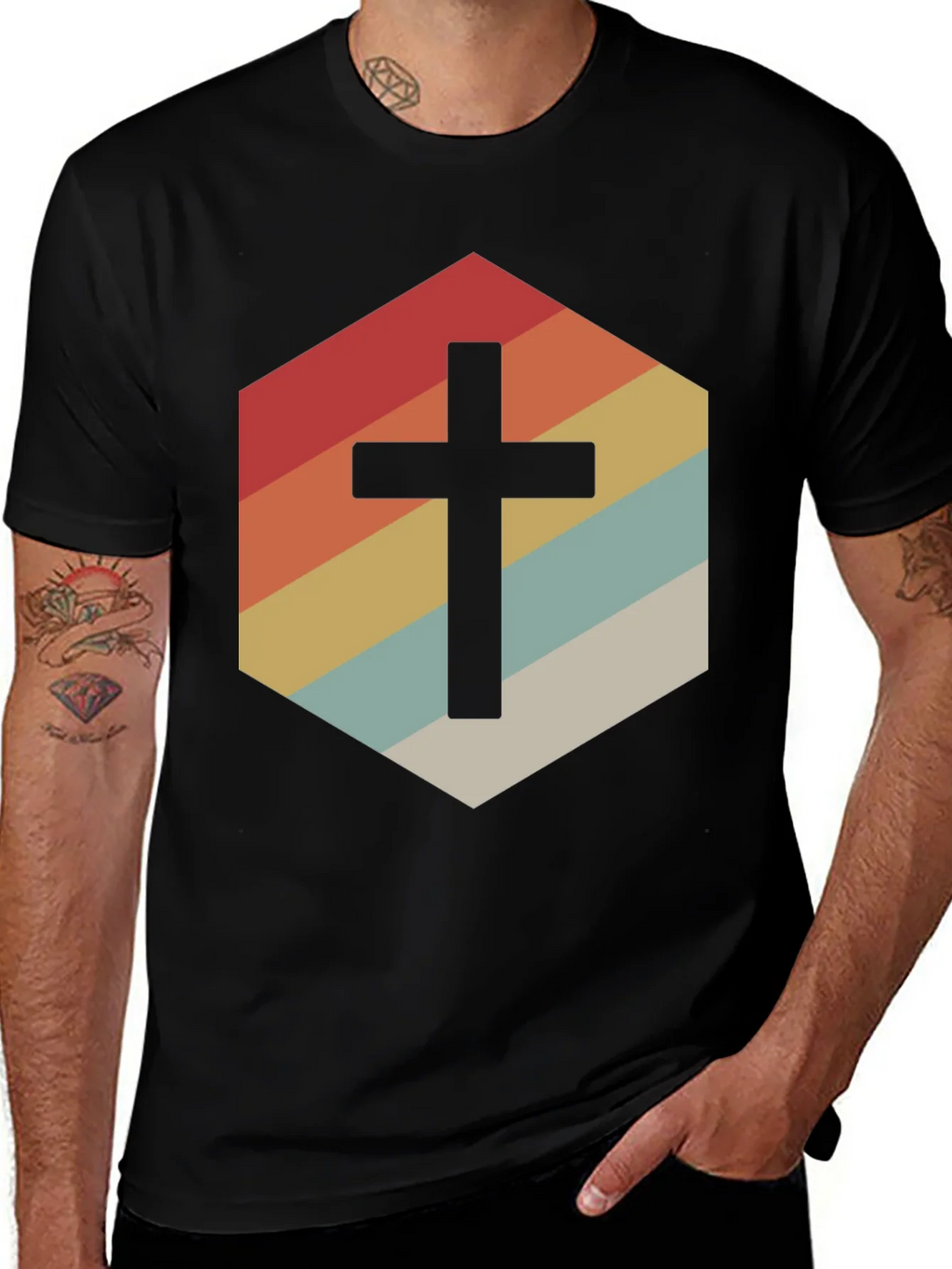 Retro Cross Graphic Tee - Stylish Religious Apparel
