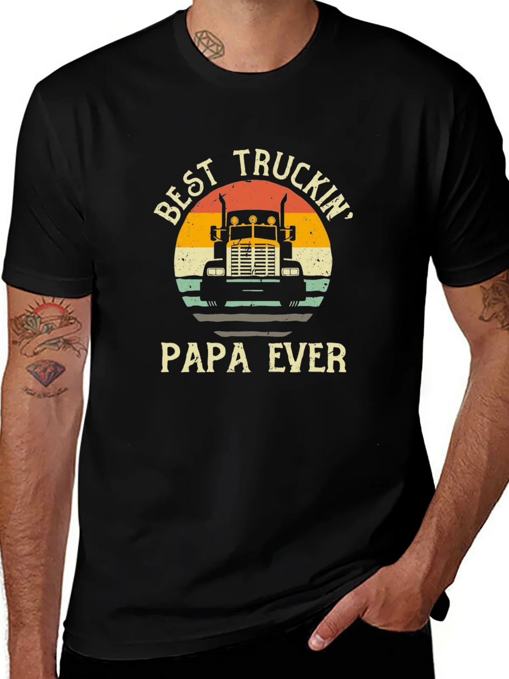 Best Truckin Papa Ever Black T-Shirt