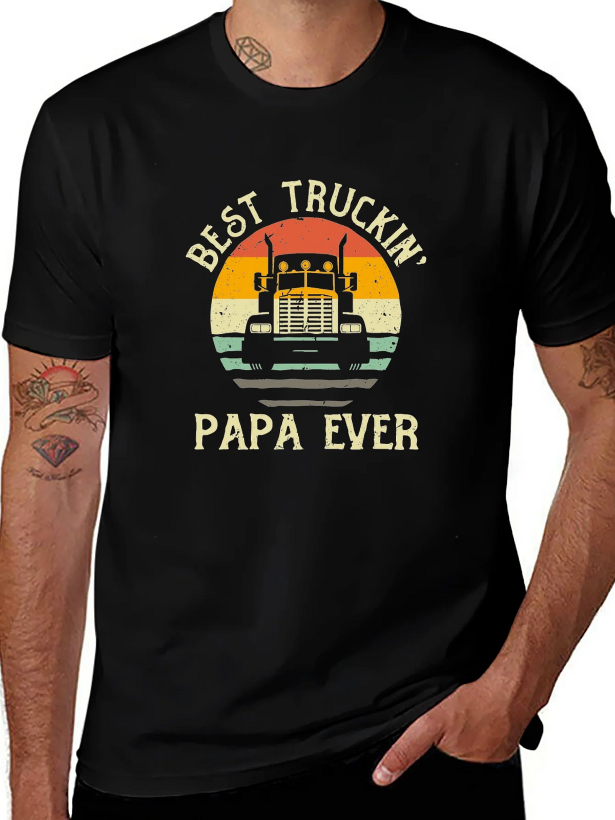 Best Truckin Papa Ever Black T-Shirt