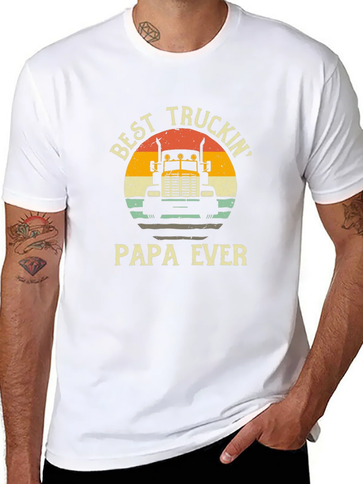 Best Truckin Papa Ever Black T-Shirt