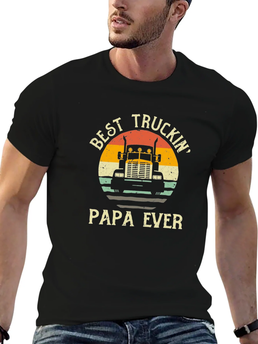 Best Truckin Papa Ever Black T-Shirt