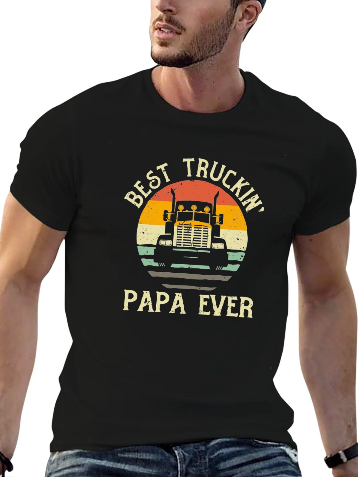 Best Truckin Papa Ever Black T-Shirt