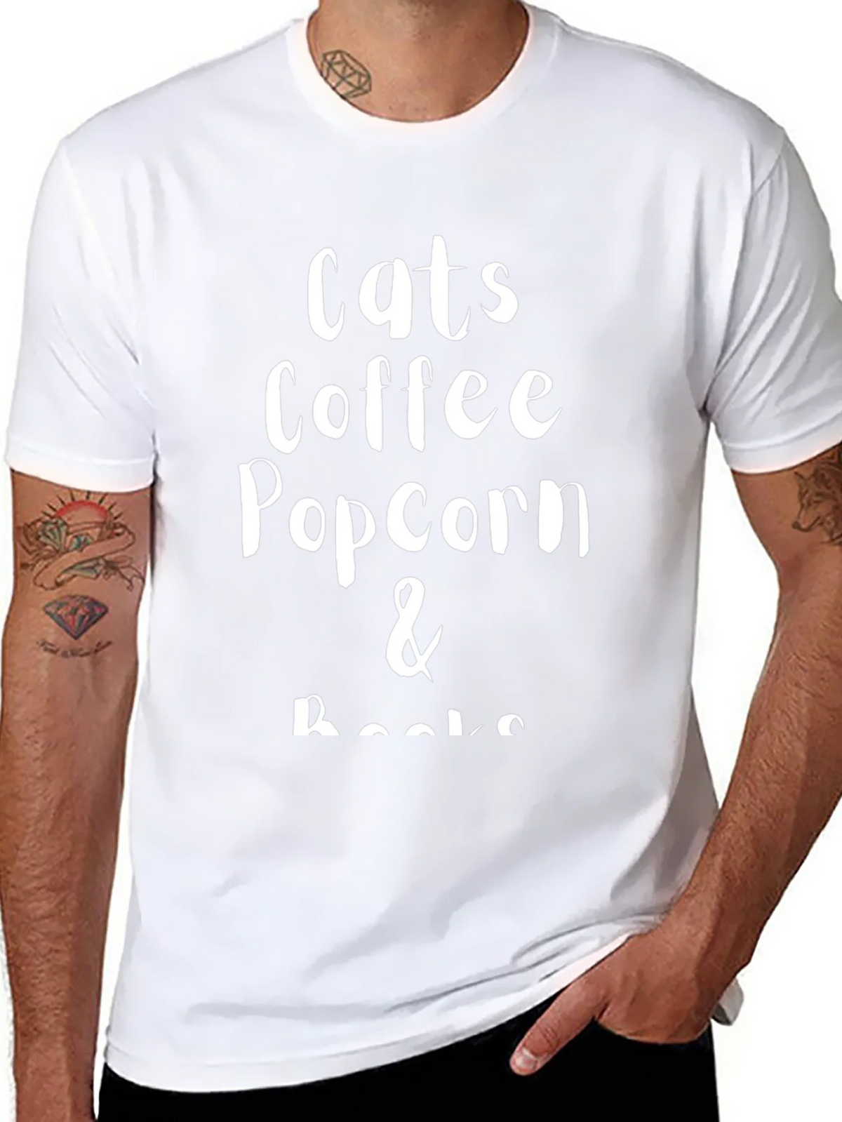 Cats Coffee Popcorn & Books T-Shirt