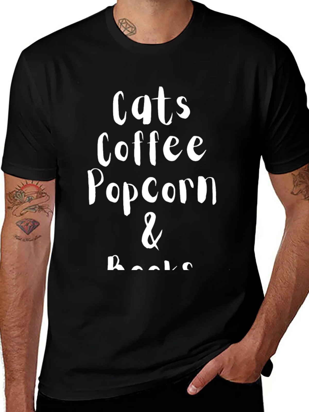 Cats Coffee Popcorn & Books T-Shirt