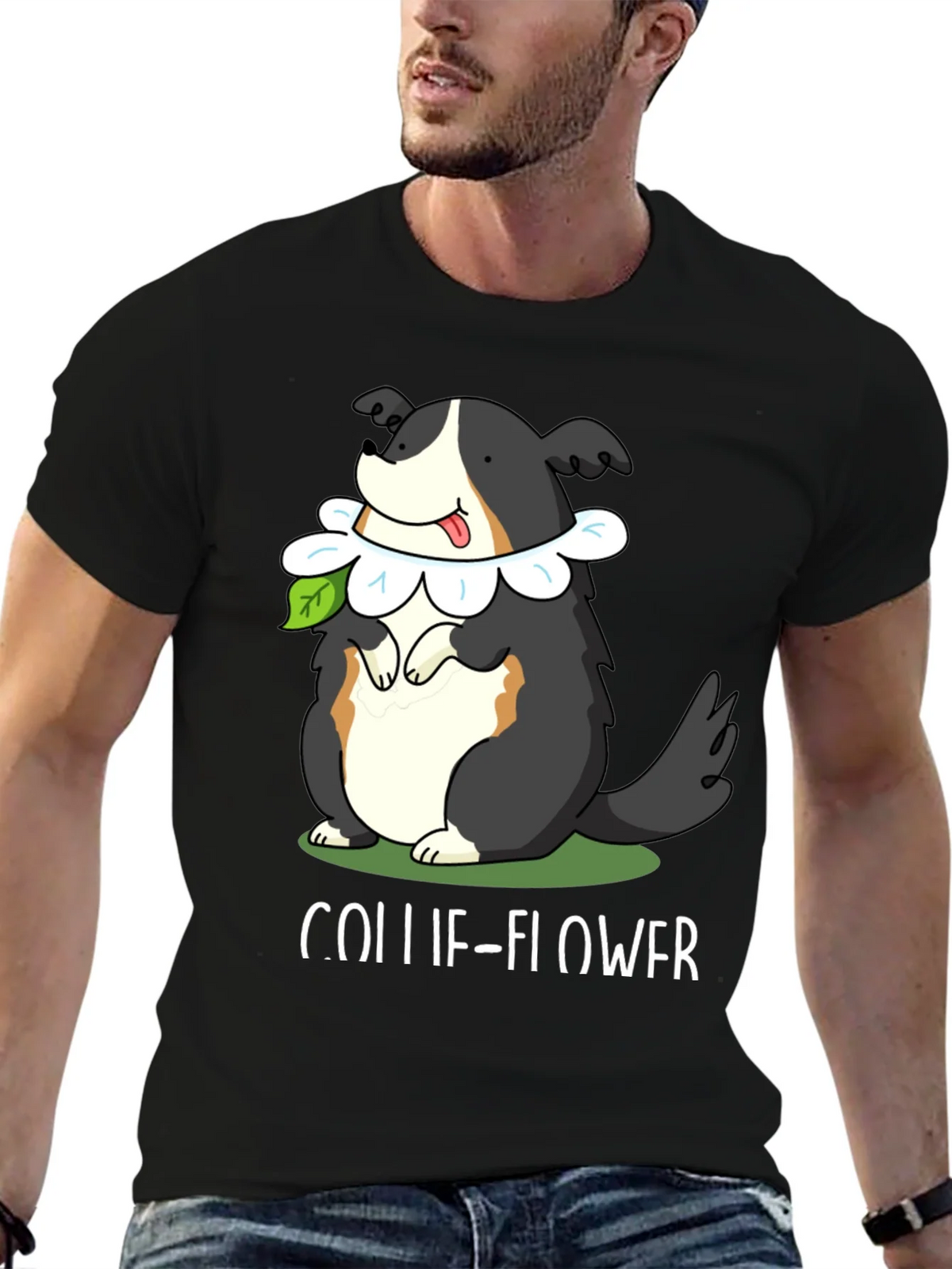 Collie-Flower T-Shirt: Dog & Flower Pun