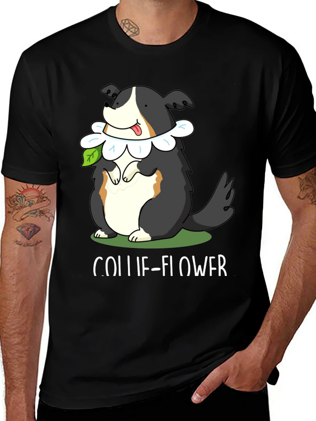 Collie-Flower T-Shirt: Dog & Flower Pun