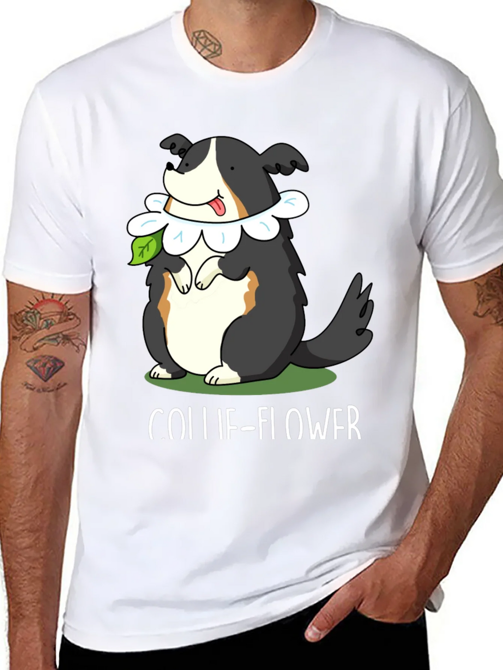 Collie-Flower T-Shirt: Dog & Flower Pun